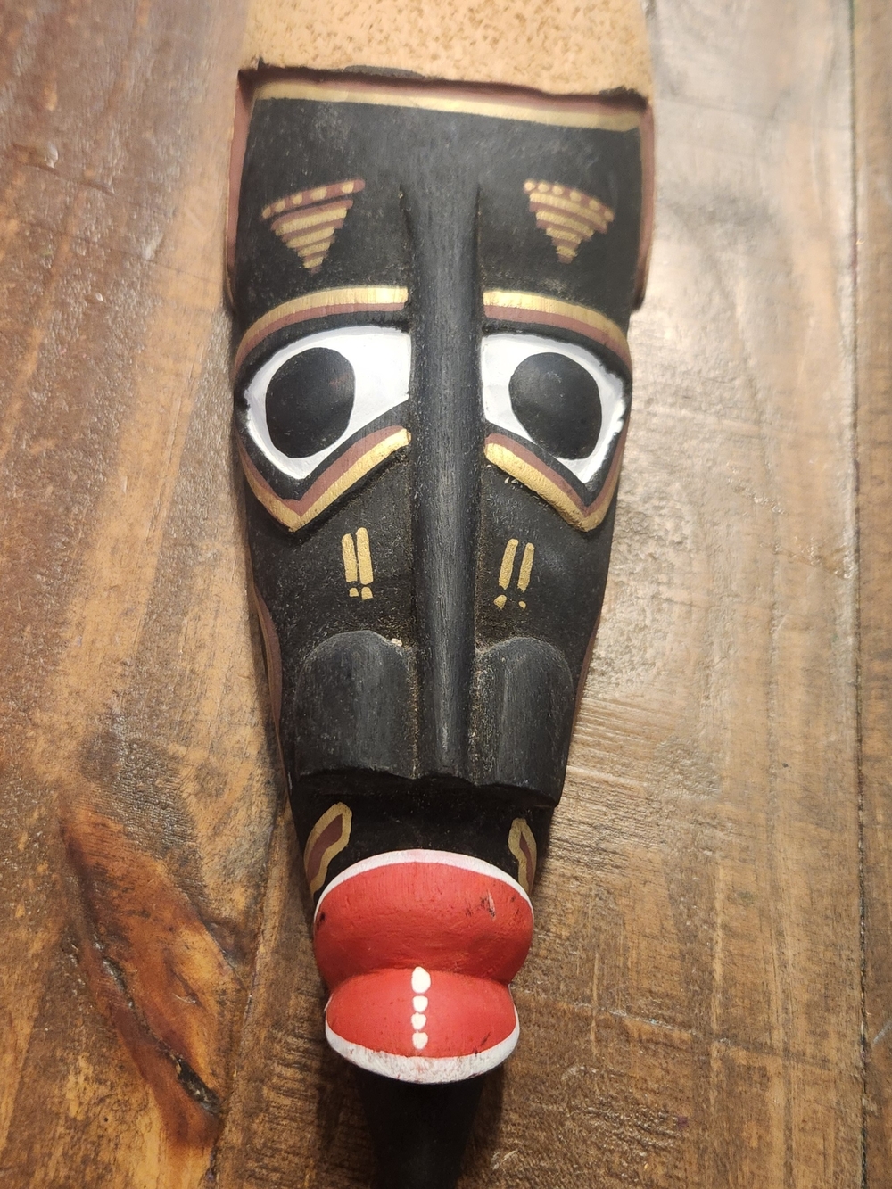 Handpainted Wooden Tribal Mask - Black & Red Accents